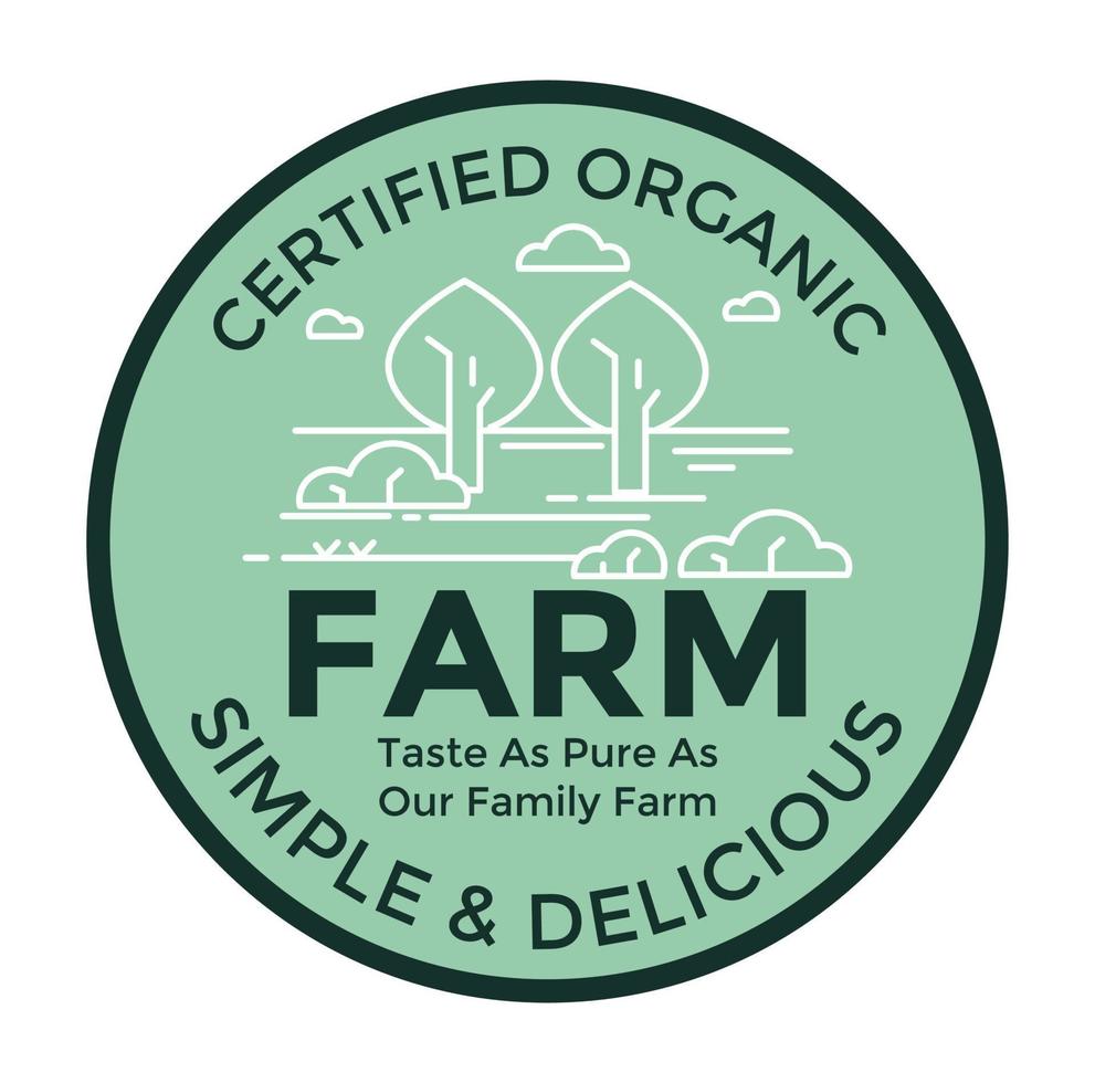 Certified organic farm, simple and delicious label vector