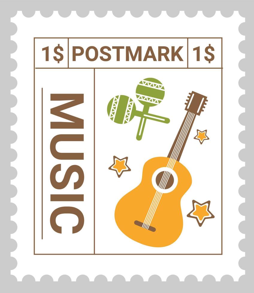 Mexican traditional musical instruments postmark vector