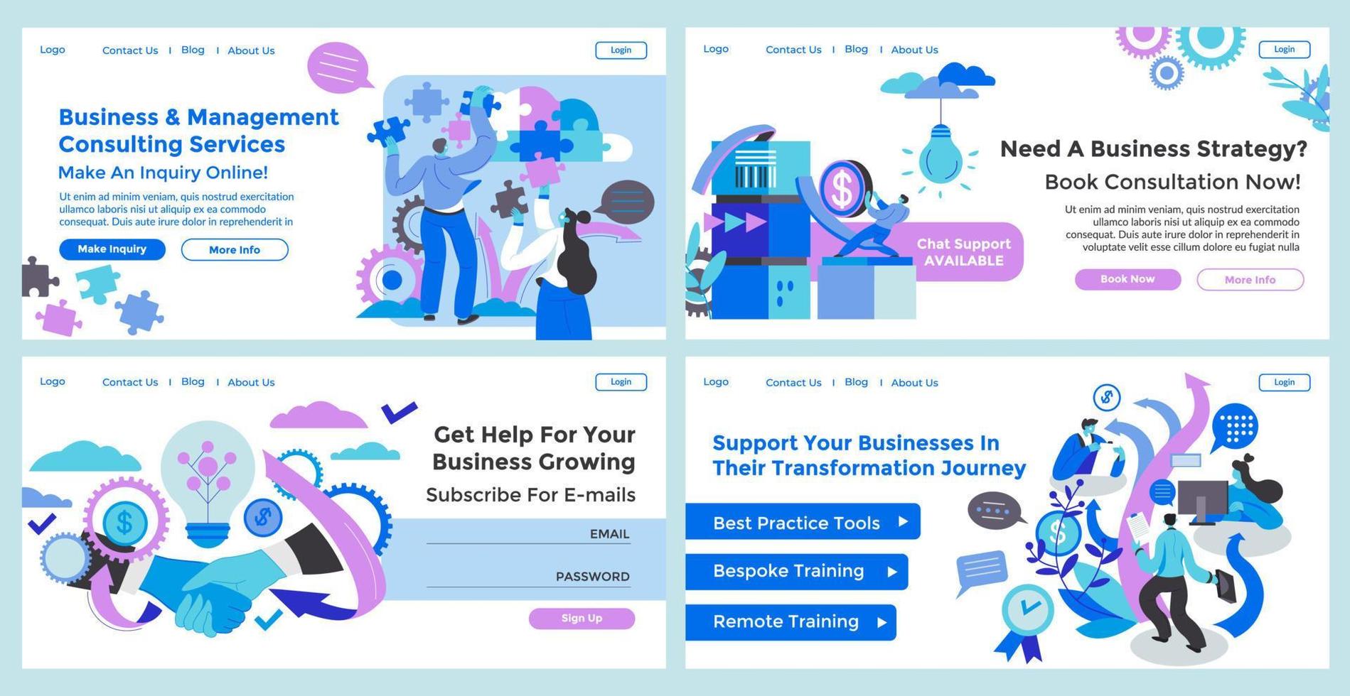 Business management consulting at web banner set vector