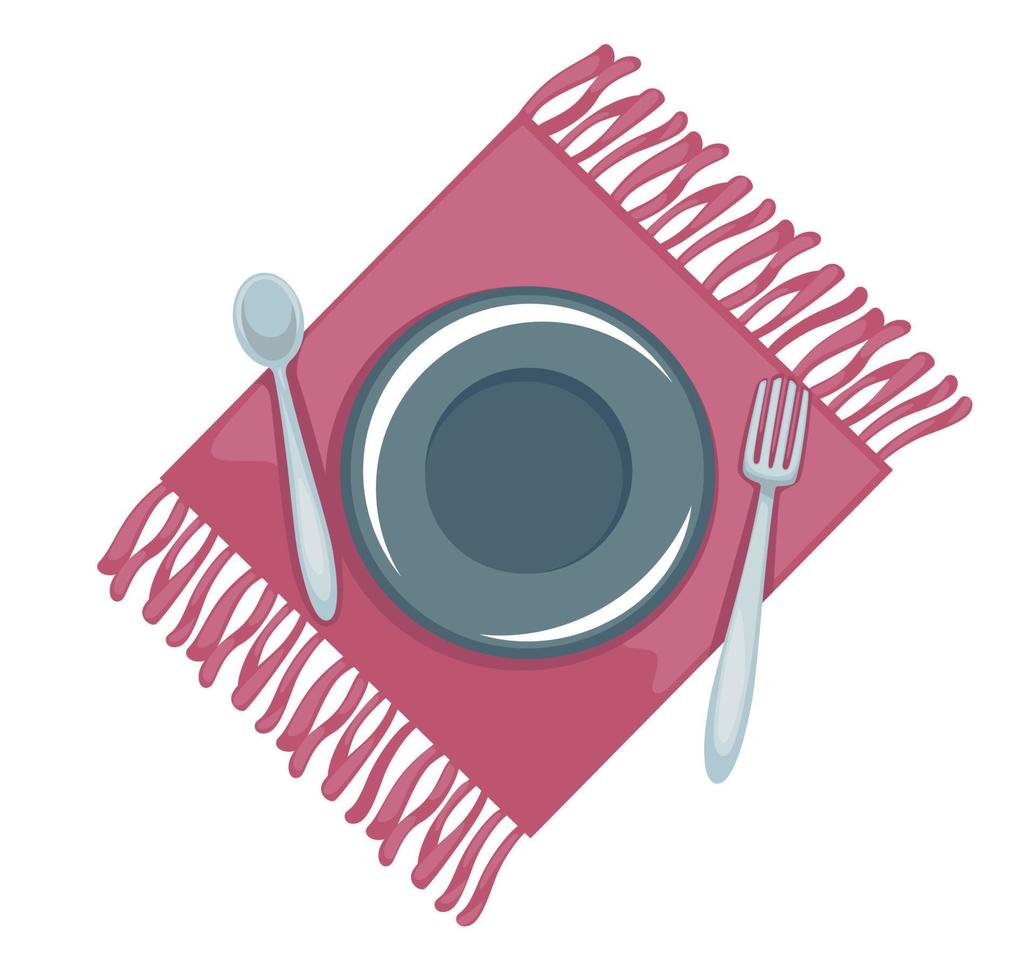 Tablecloth and plate with spoon and fork vector