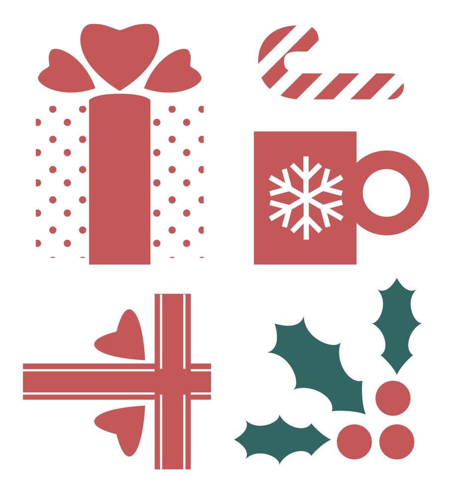 Christmas and new year symbols, presents gifts vector