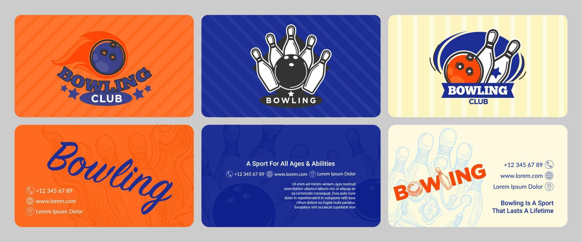 Business card for bowling card set, template design vector