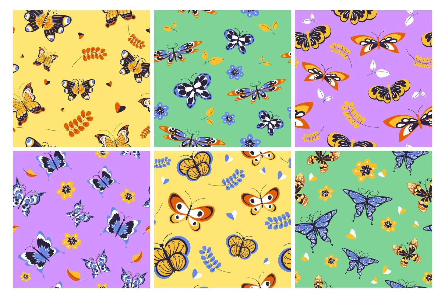 fondo de patrón con conjunto de decoración de mariposas vector