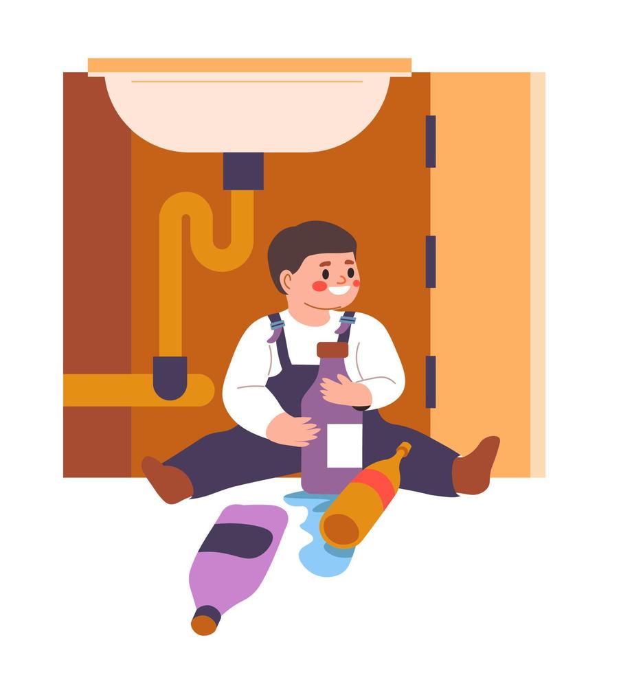 Danger at home, kid playing with chemicals vector