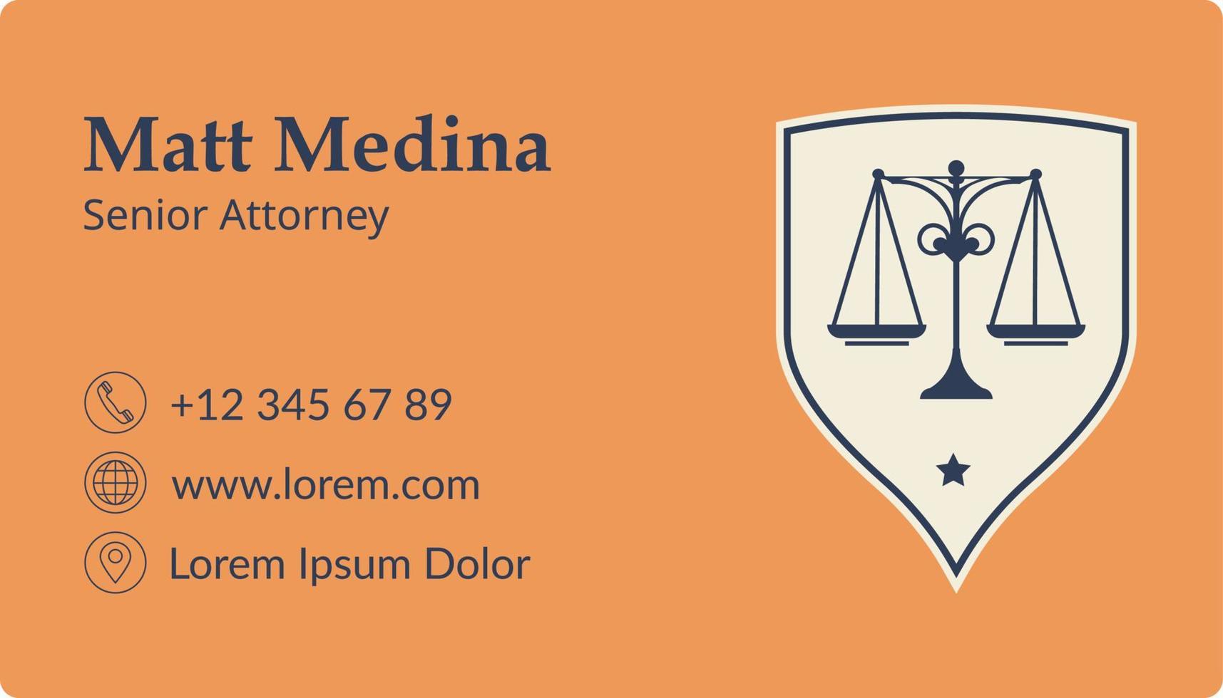 Senior attorney business card with contact info vector