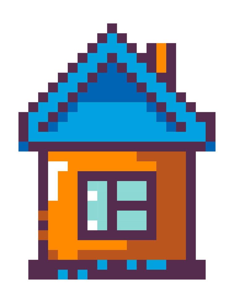 Pixelated simple house with chimney game design vector