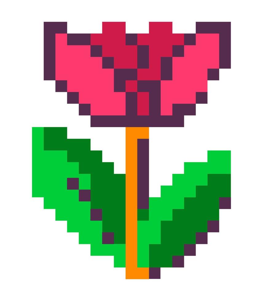 Pixelated flower tulip in blossom, botany decor vector