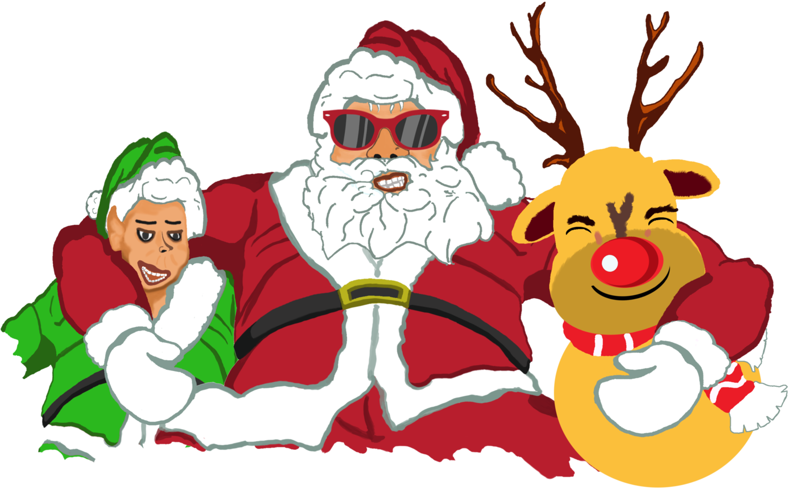 Santa Claus and his friends Elf and Rudolph Reindeer Drawing png