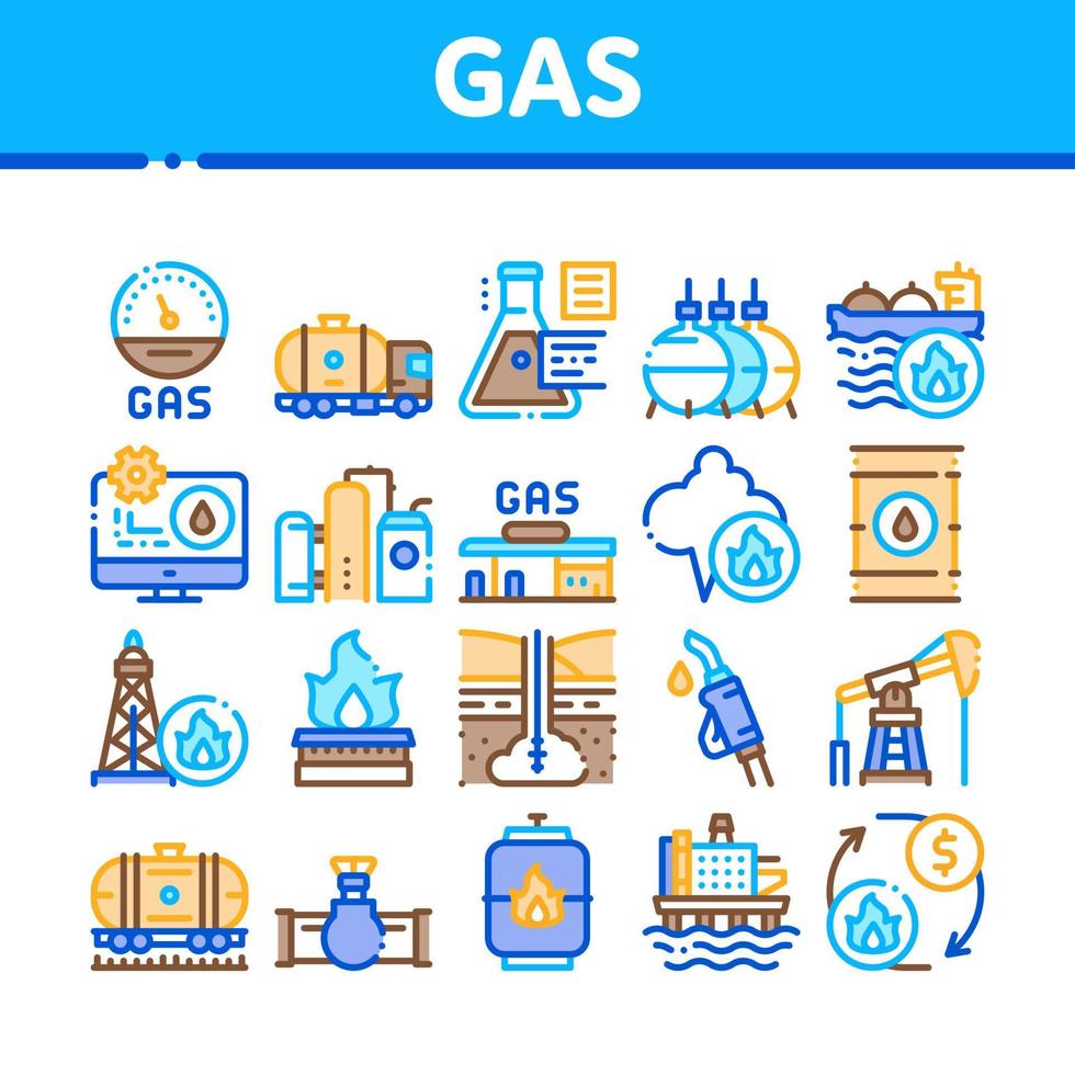 conjunto de iconos de colección de la industria de combustible de gas vector