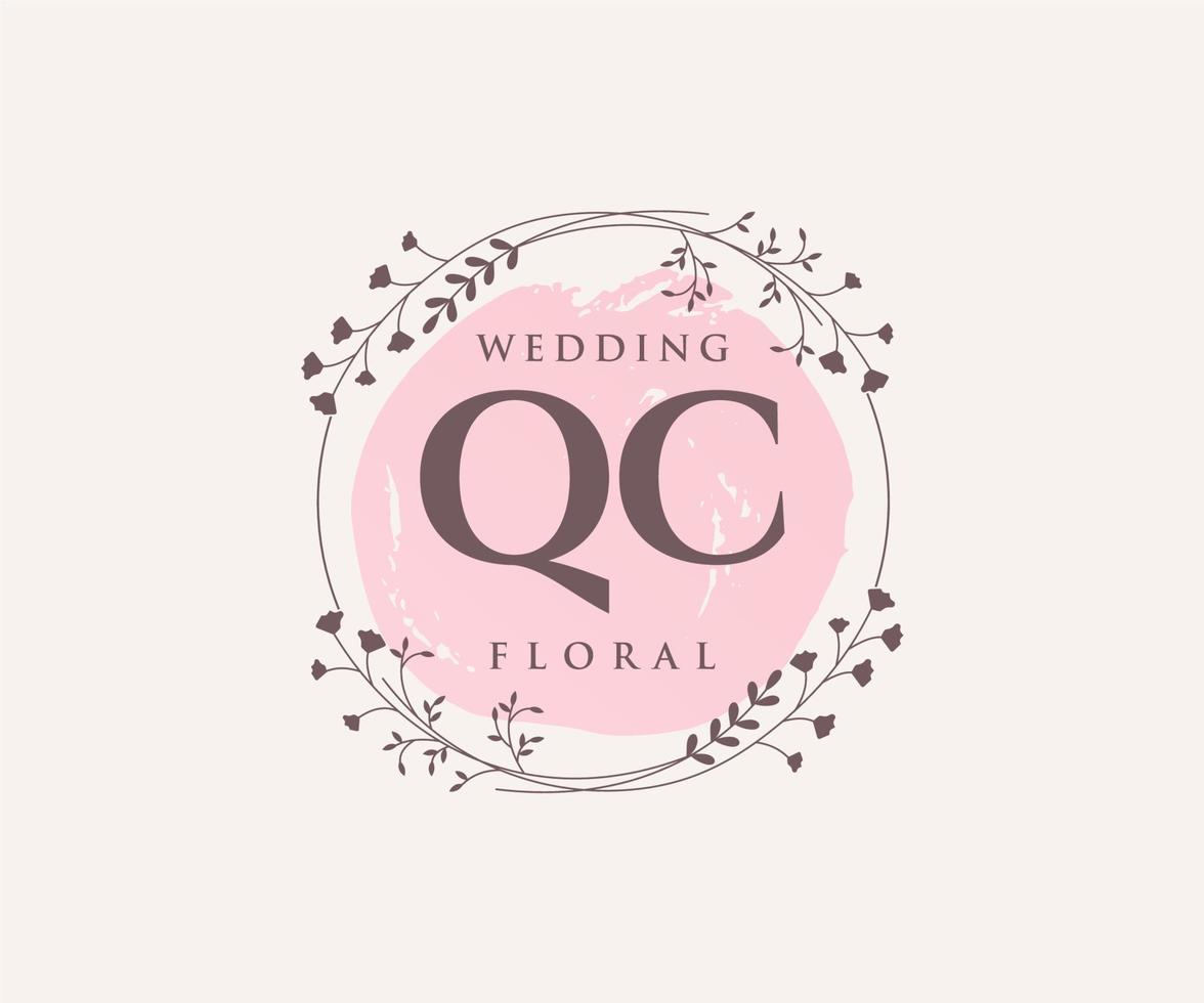QC Initials letter Wedding monogram logos template, hand drawn modern minimalistic and floral templates for Invitation cards, Save the Date, elegant identity. vector