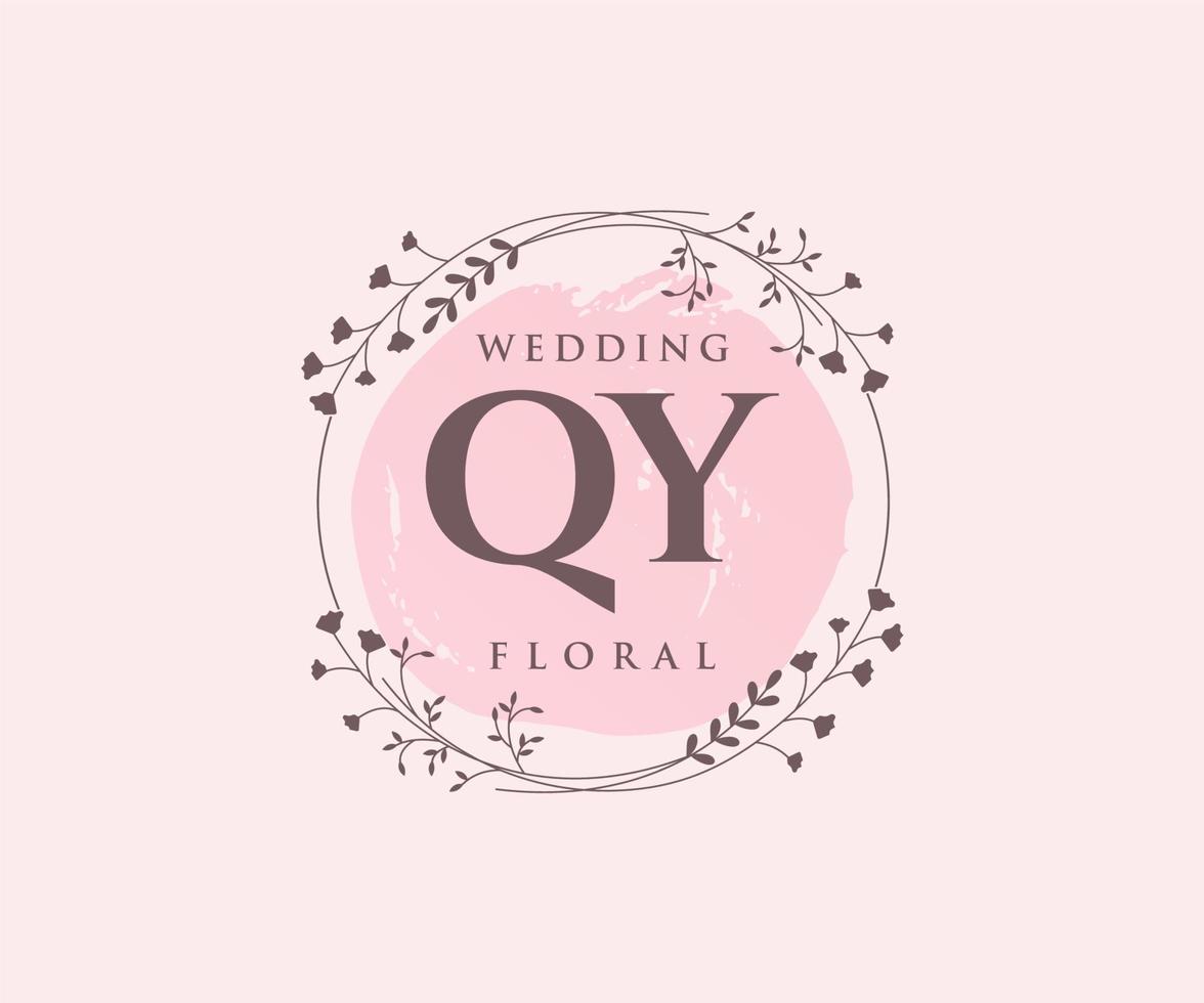 QY Initials letter Wedding monogram logos template, hand drawn modern minimalistic and floral templates for Invitation cards, Save the Date, elegant identity. vector