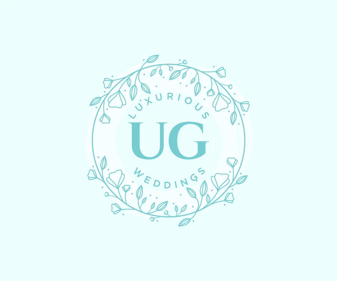 UG Initials letter Wedding monogram logos template, hand drawn modern minimalistic and floral templates for Invitation cards, Save the Date, elegant identity. vector