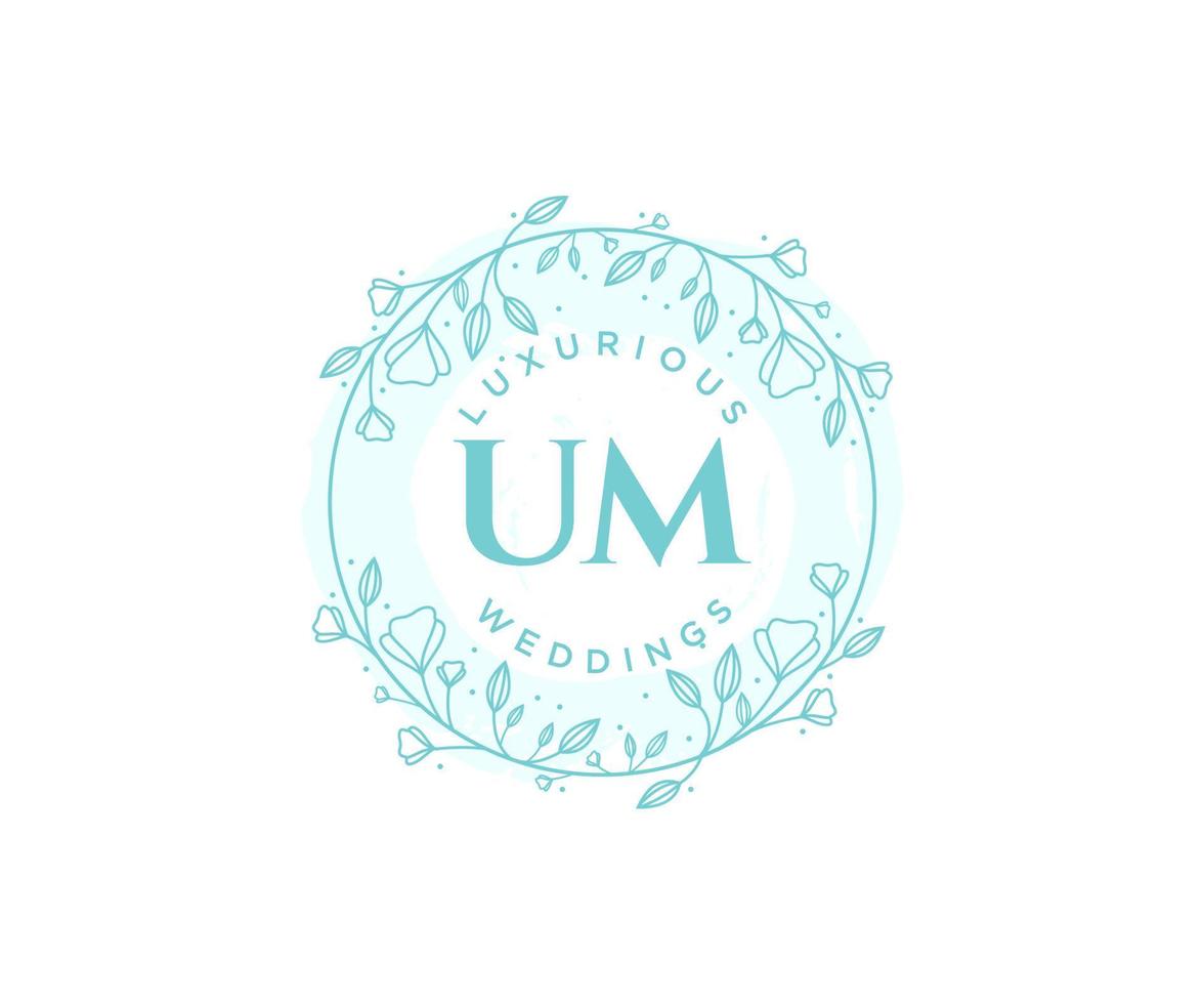 UM Initials letter Wedding monogram logos template, hand drawn modern minimalistic and floral templates for Invitation cards, Save the Date, elegant identity. vector