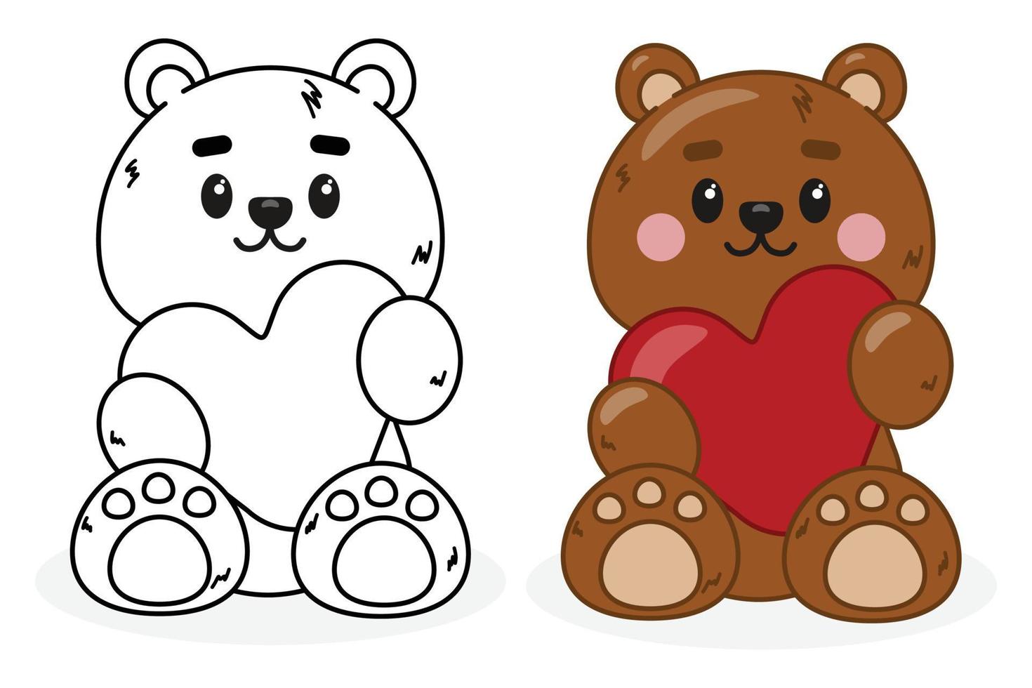 Teddy bear black and white outline illustration vector