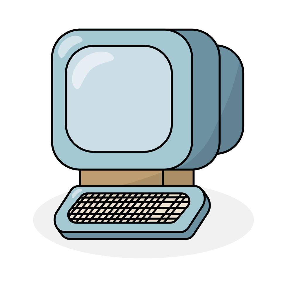 Retro computer from 90s. Classic vintage PC vector