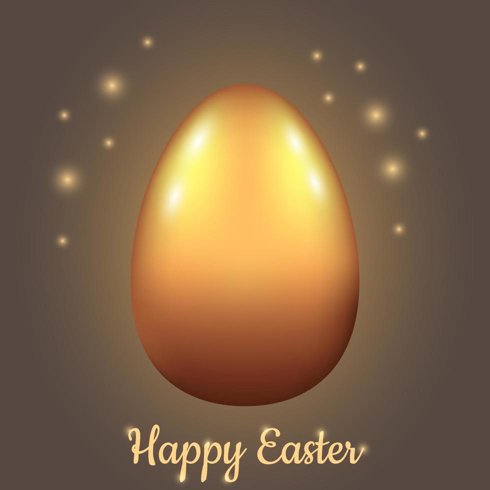 Golden Easter egg, dark background. Bright Happy Easter greeting card.  Wealth symbol. Brilliant Easter template for decoration postcards, paper, textiles, website design, banners. Vector illustration
