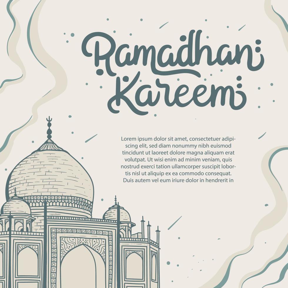 Ramadan Kareem Greeting Card Hand Drawn Illustration vector