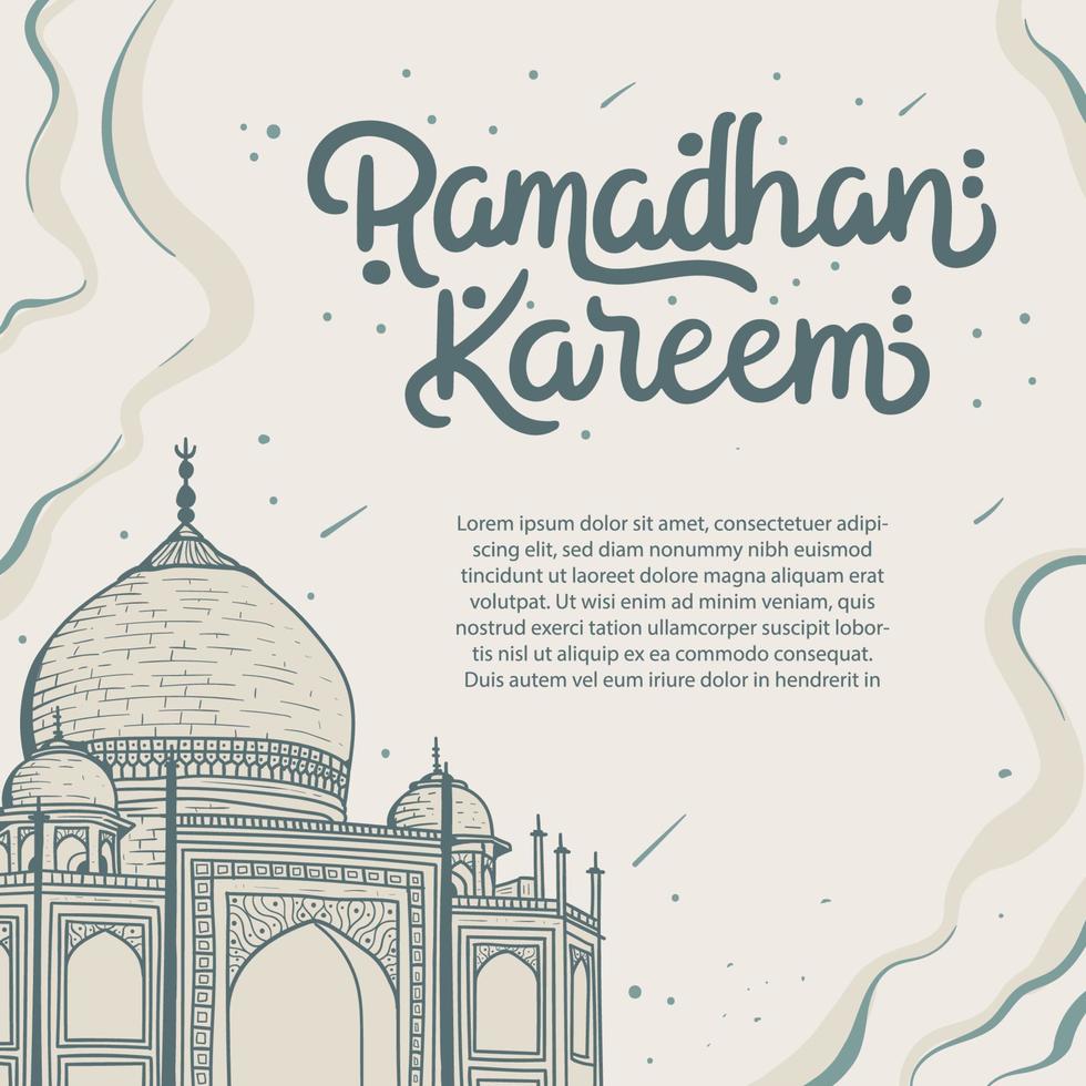 ramadan kareem tarjeta de felicitación dibujado a mano ilustración vector