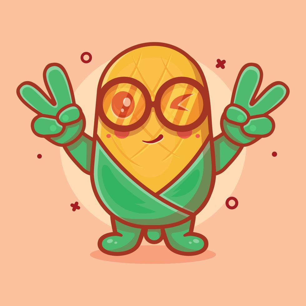 cute corn character mascot with peace sign hand gesture isolated cartoon in flat style design vector