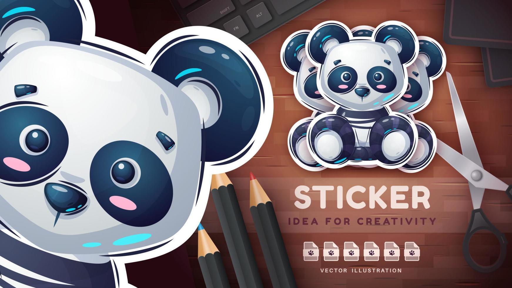 Cartoon character adorable panda, pretty mushroom idea for print t-shirt, poster and kids envelope, postcard. Cute hand drawn style panda vector