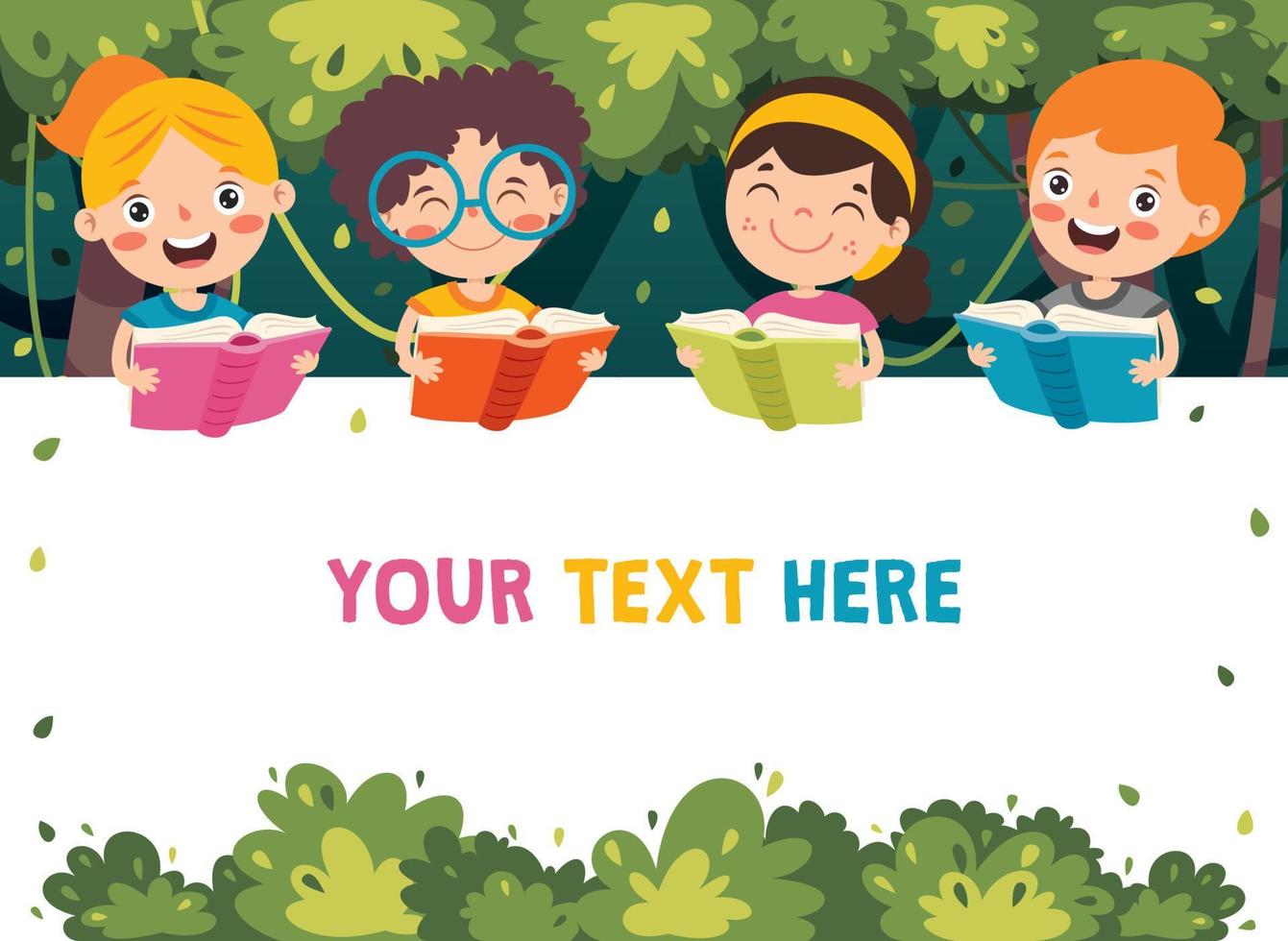 Cartoon Illustration Of Children Reading BooK vector