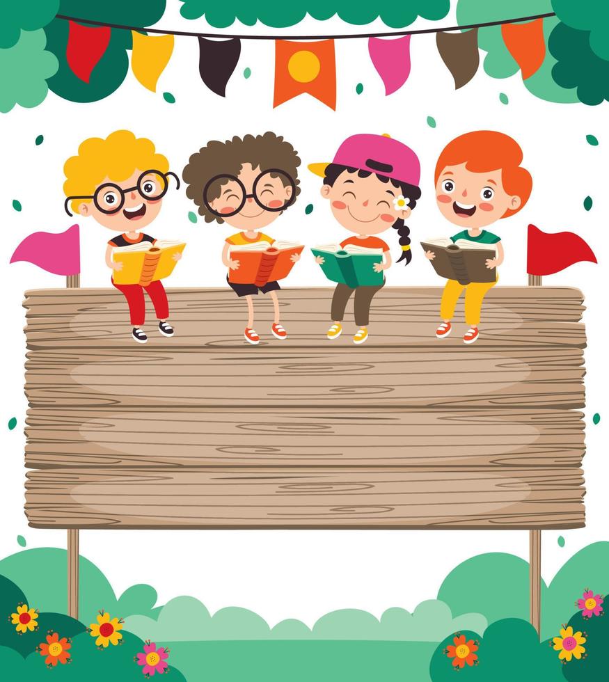 Cartoon Illustration Of Children Reading BooK vector