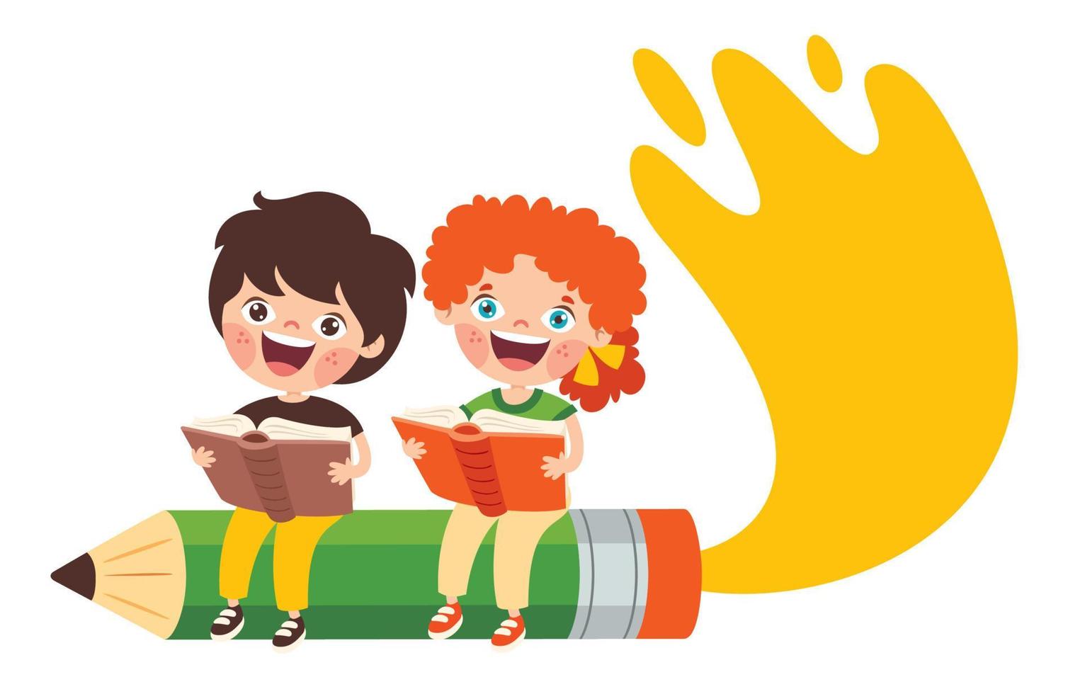 Children Reading Book On Pencil vector