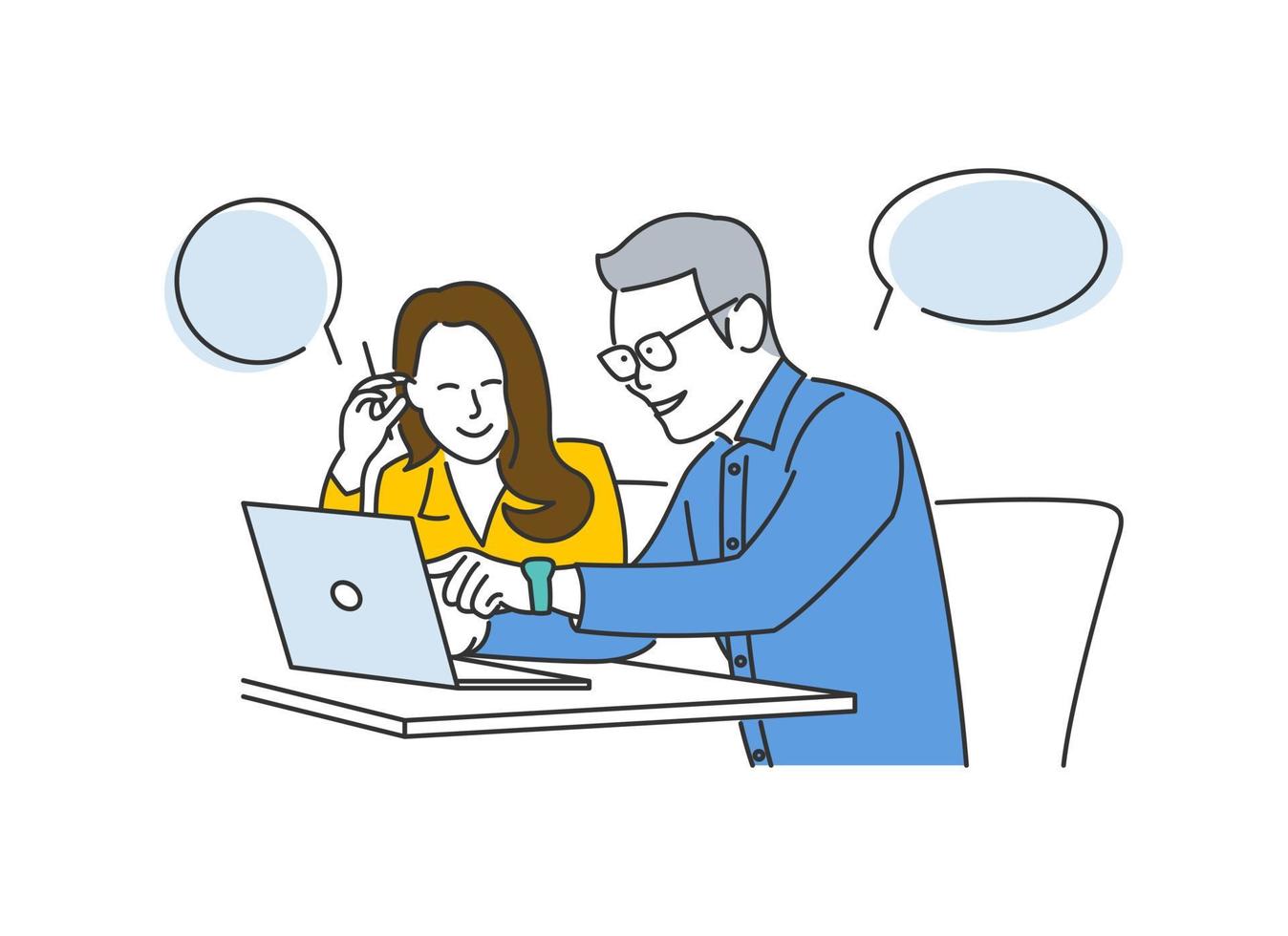 Icon illustration of two people working together on business strategy vector