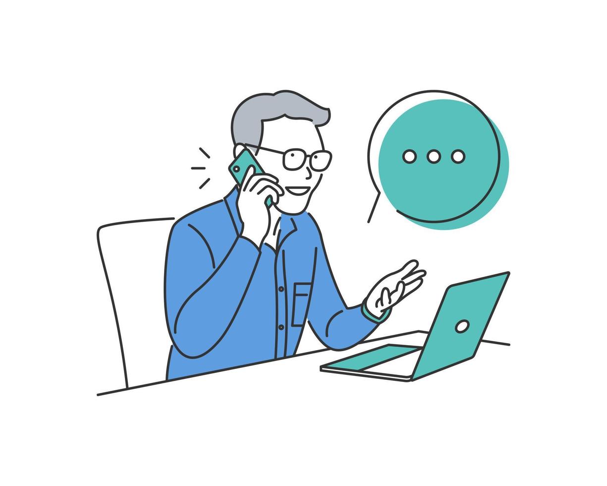 Illustration icon of a man busy with a cell phone for work vector