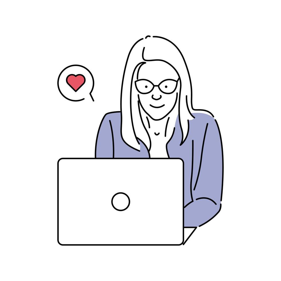 A woman likes to work with her laptop vector