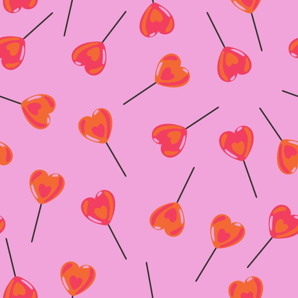 Seamless pattern with red candy hearts. Vector graphics.