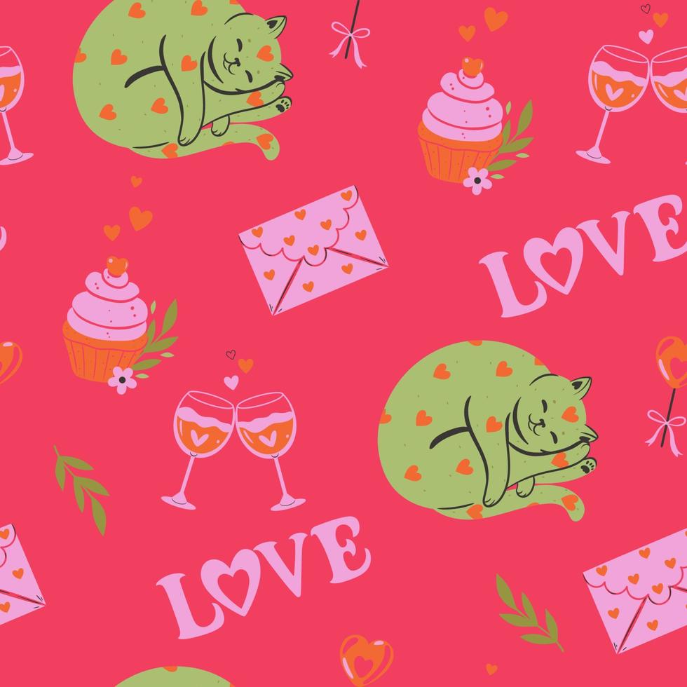 Seamless pattern with valentine's day items. Vector graphics.