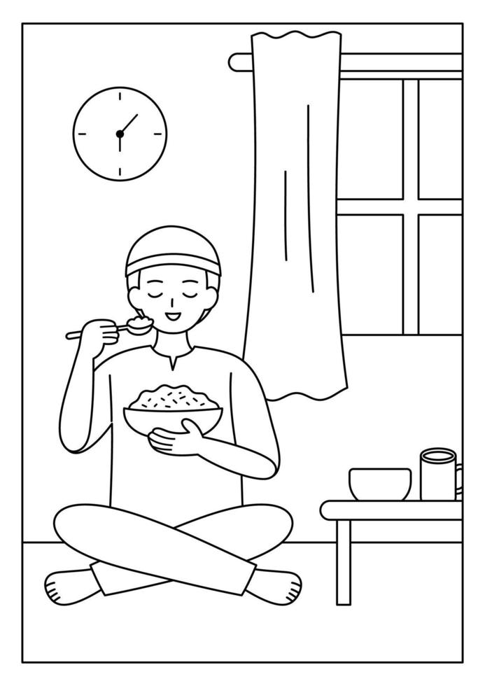 Iftar Ramadan Coloring Page for Kid Activity vector