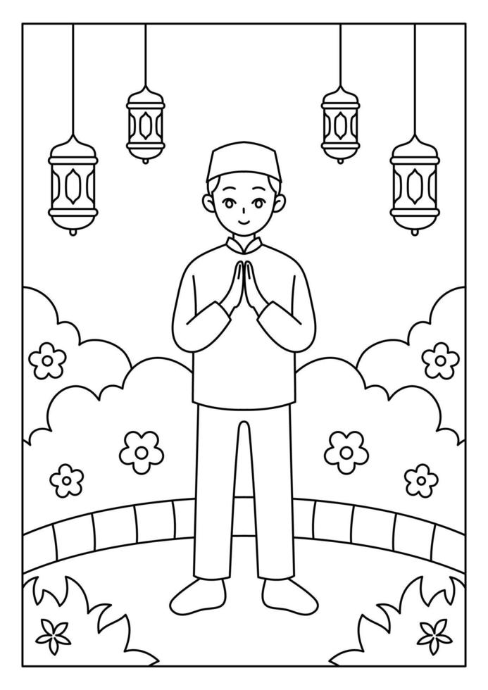 Eid Mubarak Greeting Ramadan Coloring Page for Kid vector