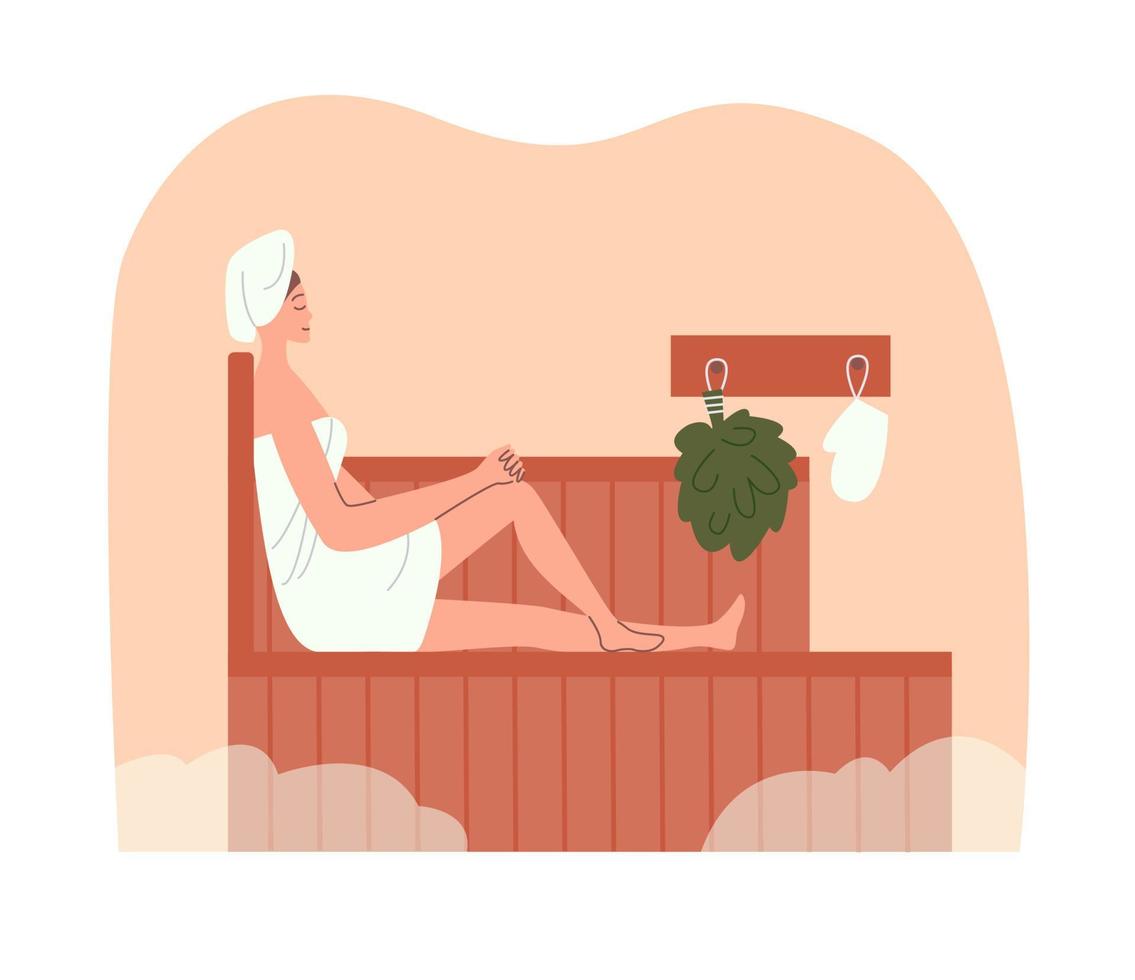 relajarse en una sauna finlandesa caliente. vector