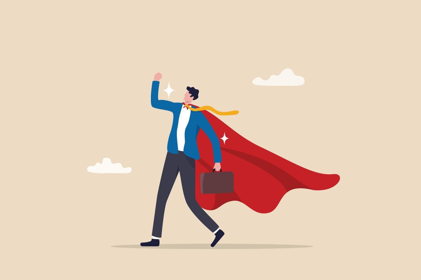 Confidence businessman success or leadership concept, superhero or strong, strength to win or get job done, outstanding employee or best worker, courage and determination. vector