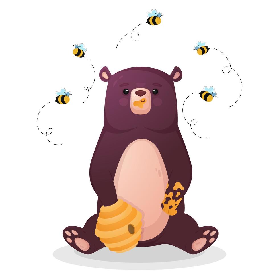 Bear, bear eats honey, isolated on white background vector