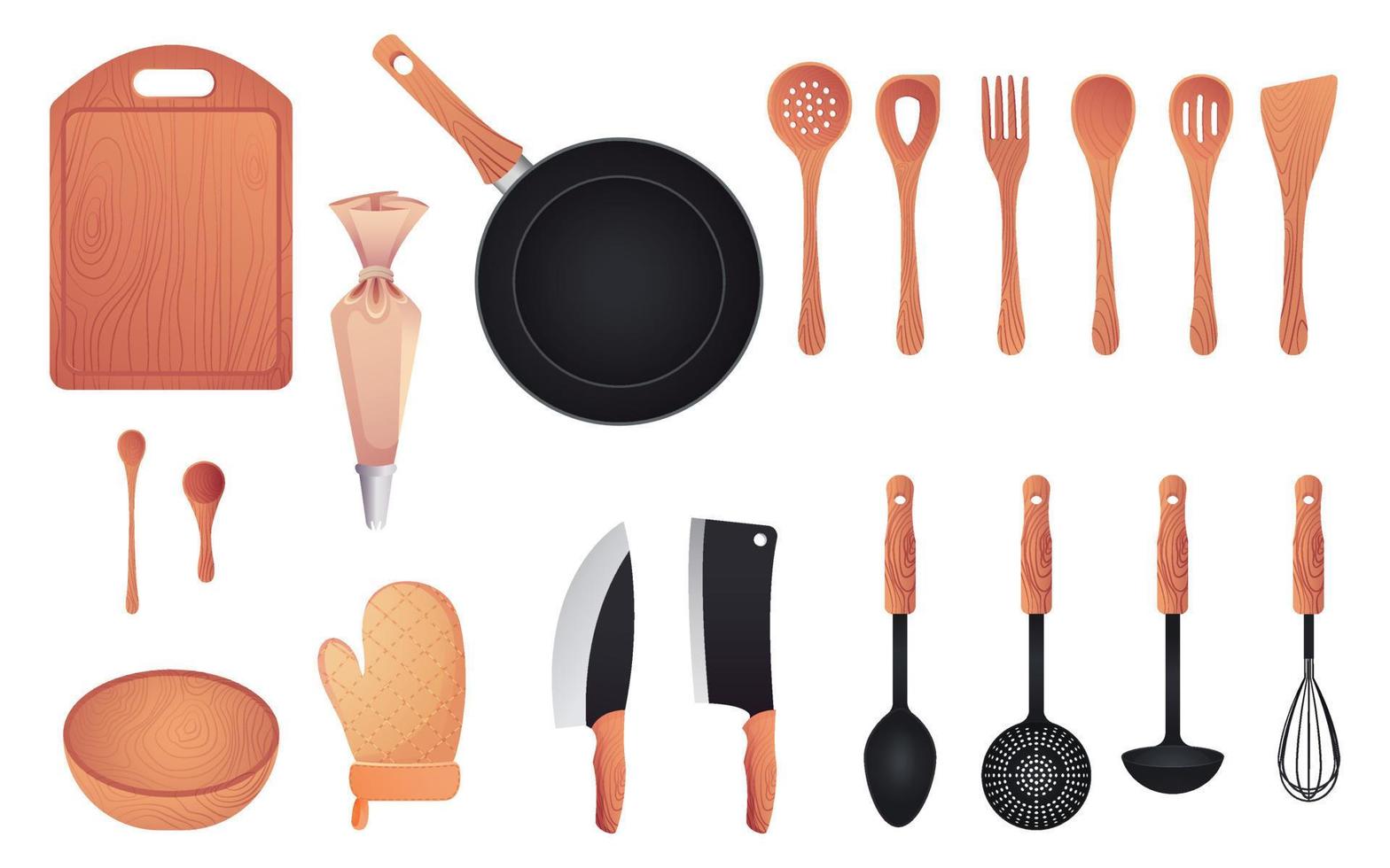 conjunto realista de utensilios de cocina vector