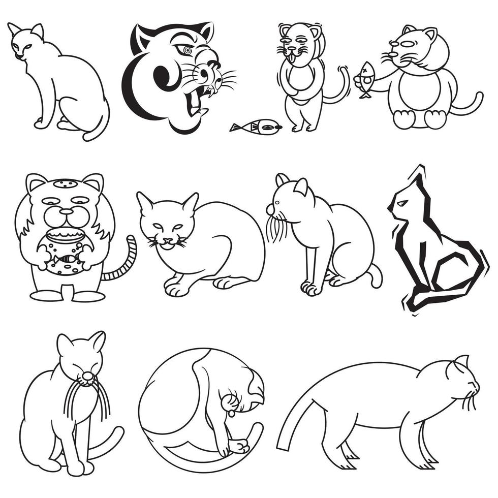 dibujos animados de animales de gato, vector, garabato, estilo de arte de línea vector