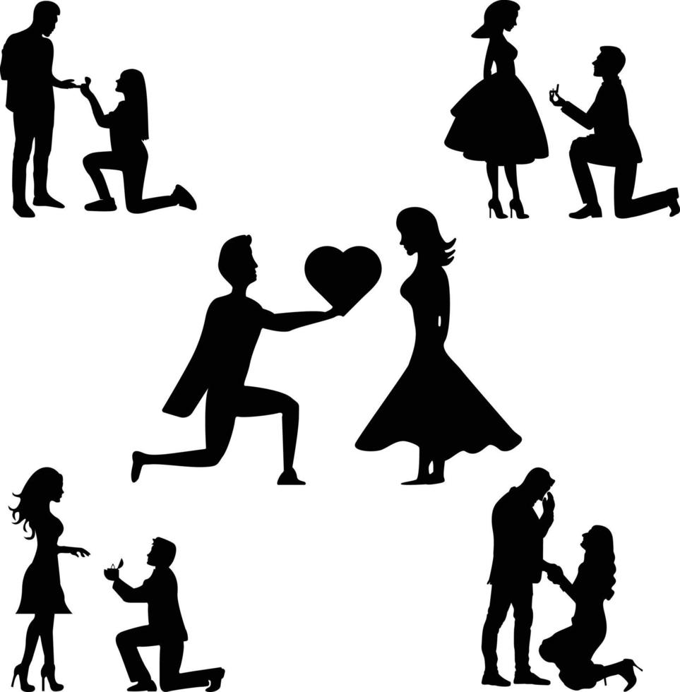 Propose day couple in love silhouette vector