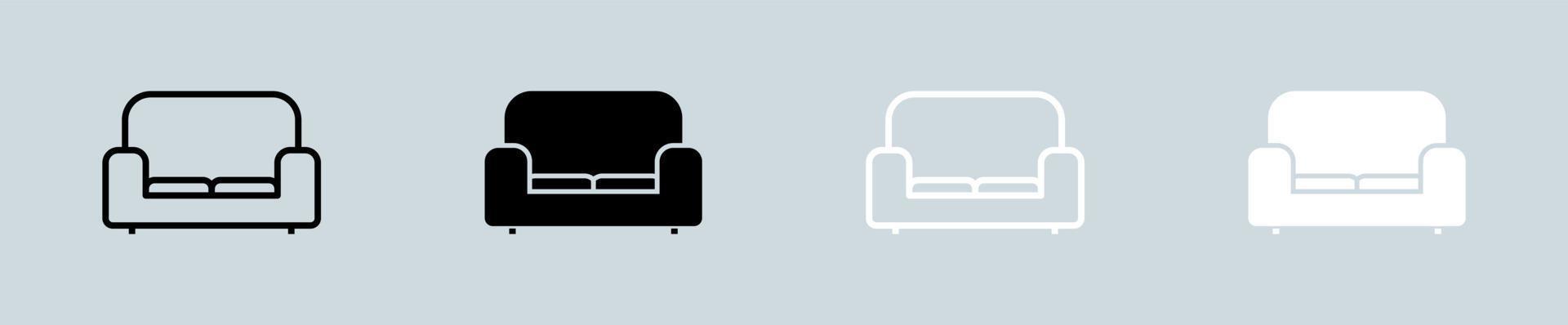 Couch icon set in black and white. Sofa signs vector illustration.