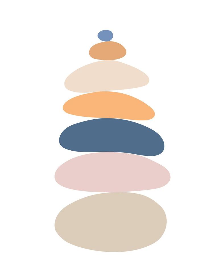 piedras zen cairns ilustración vectorial de estilo plano abstracto simple, concepto de relajación, meditación y yoga, pirámide de piedra de colores boho para hacer pancartas, carteles, tarjetas, impresiones, arte de pared vector