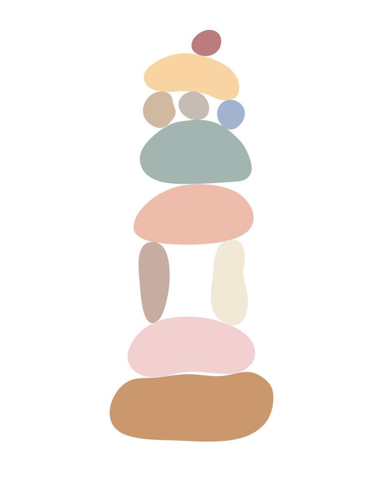 piedras zen cairns ilustración vectorial de estilo plano abstracto simple, concepto de relajación, meditación y yoga, pirámide de piedra de colores boho para hacer pancartas, carteles, tarjetas, impresiones, arte de pared vector