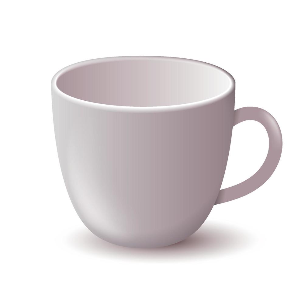 Tazas blancas vectoriales 3d de café. Té, café, agua, cacao, taza de ilustración. vector