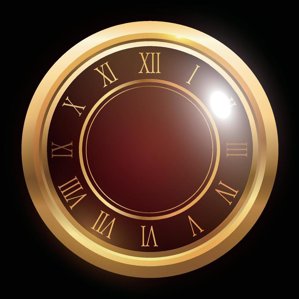 3d Gold clock banner retro style black background vector illustration3d Gold clock banner retro style black background vector illustration