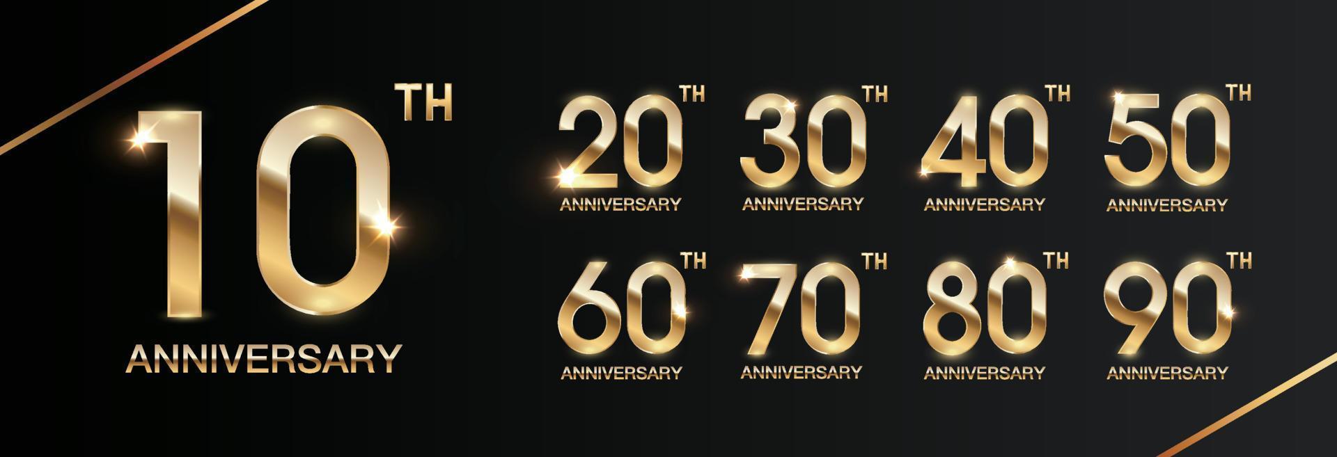 conjunto de diseño de plantilla de celebración de aniversario con texto dorado para evento de celebración de aniversario. vector