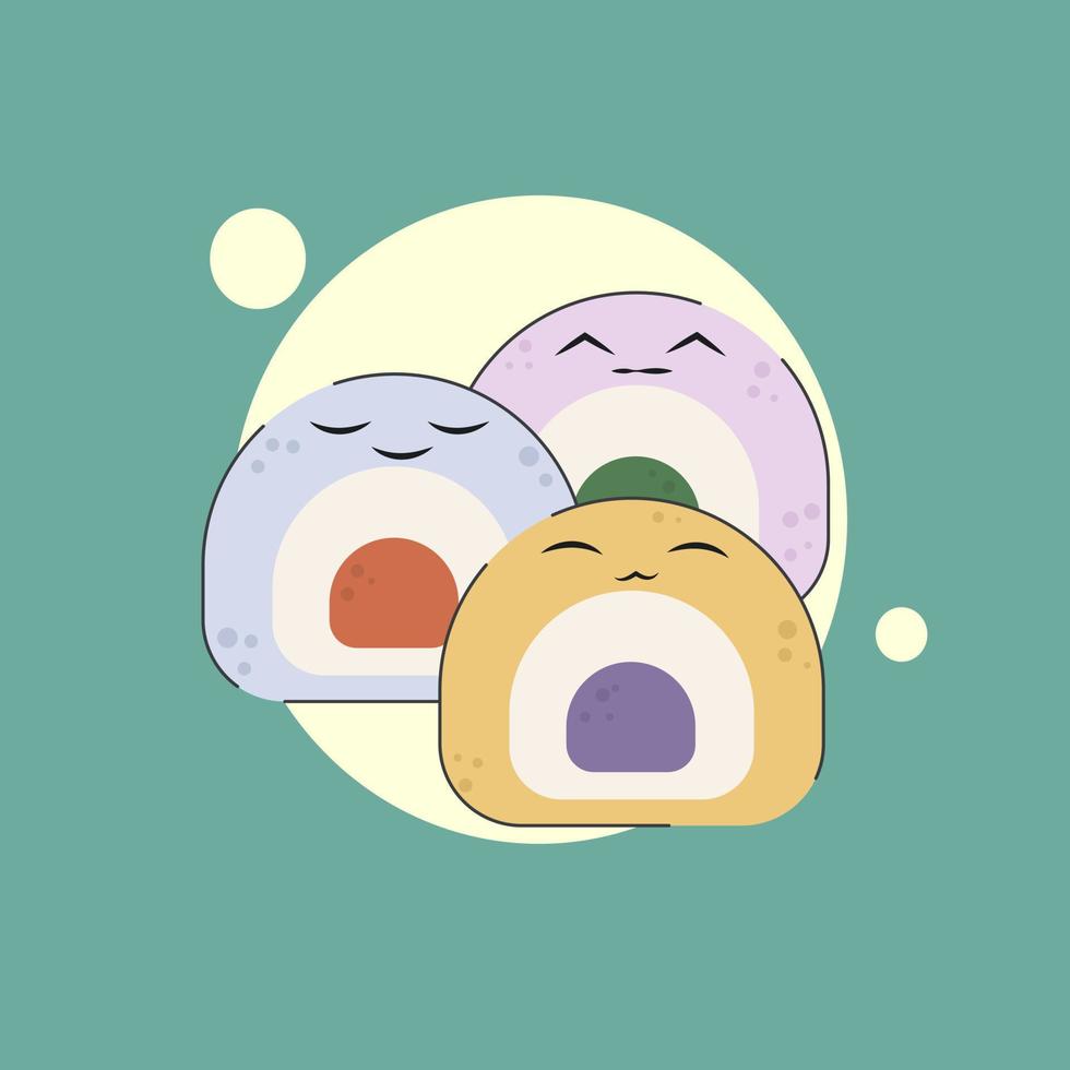 pastel de mochi japonés. ilustración de postre asiático al estilo kawaii. vector