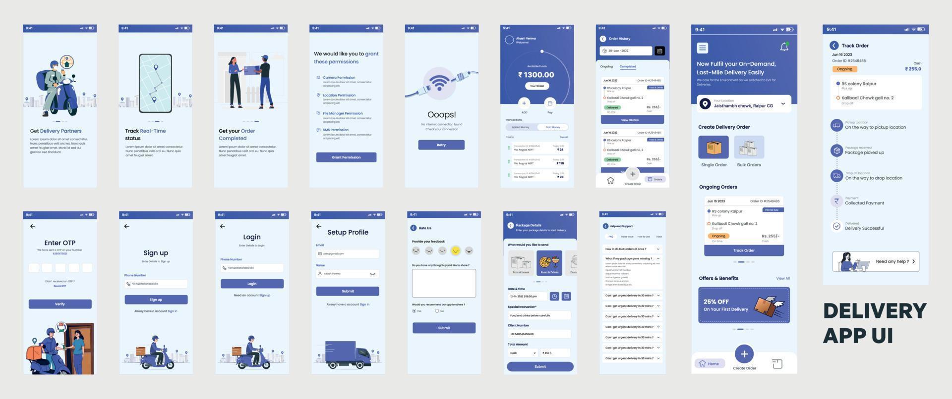 Delivery Mobile App UI design vector