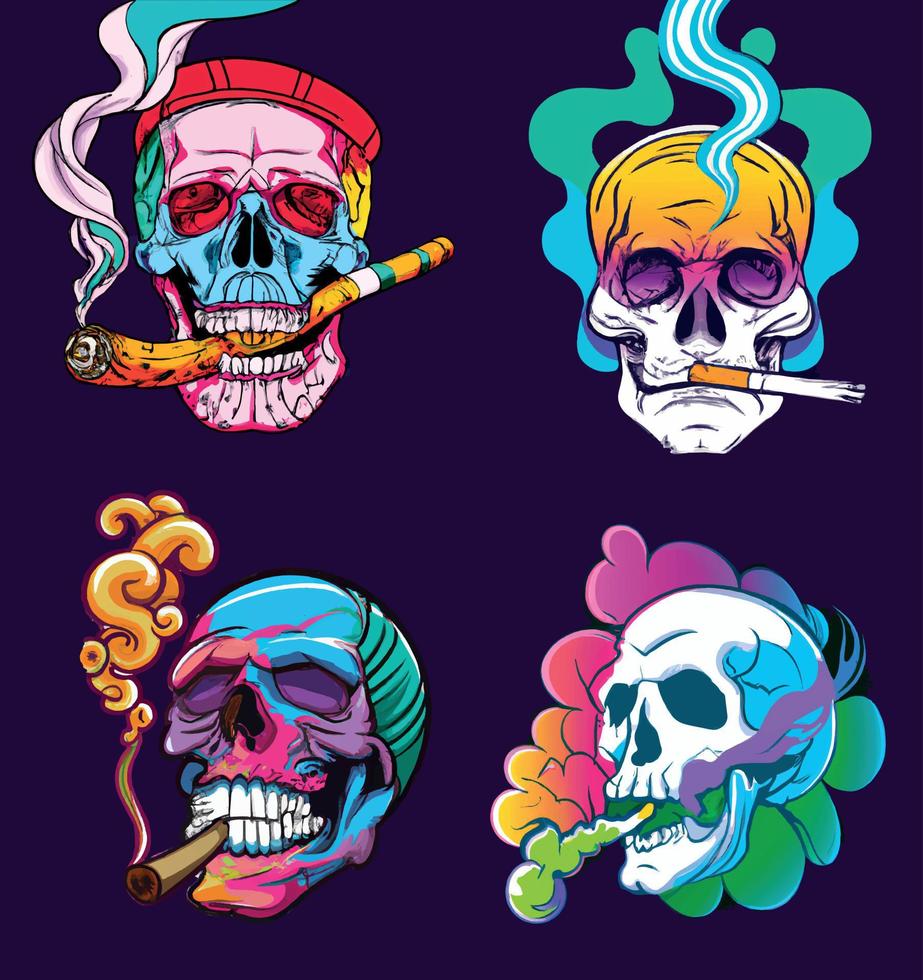 Colorful Smoking skull vector