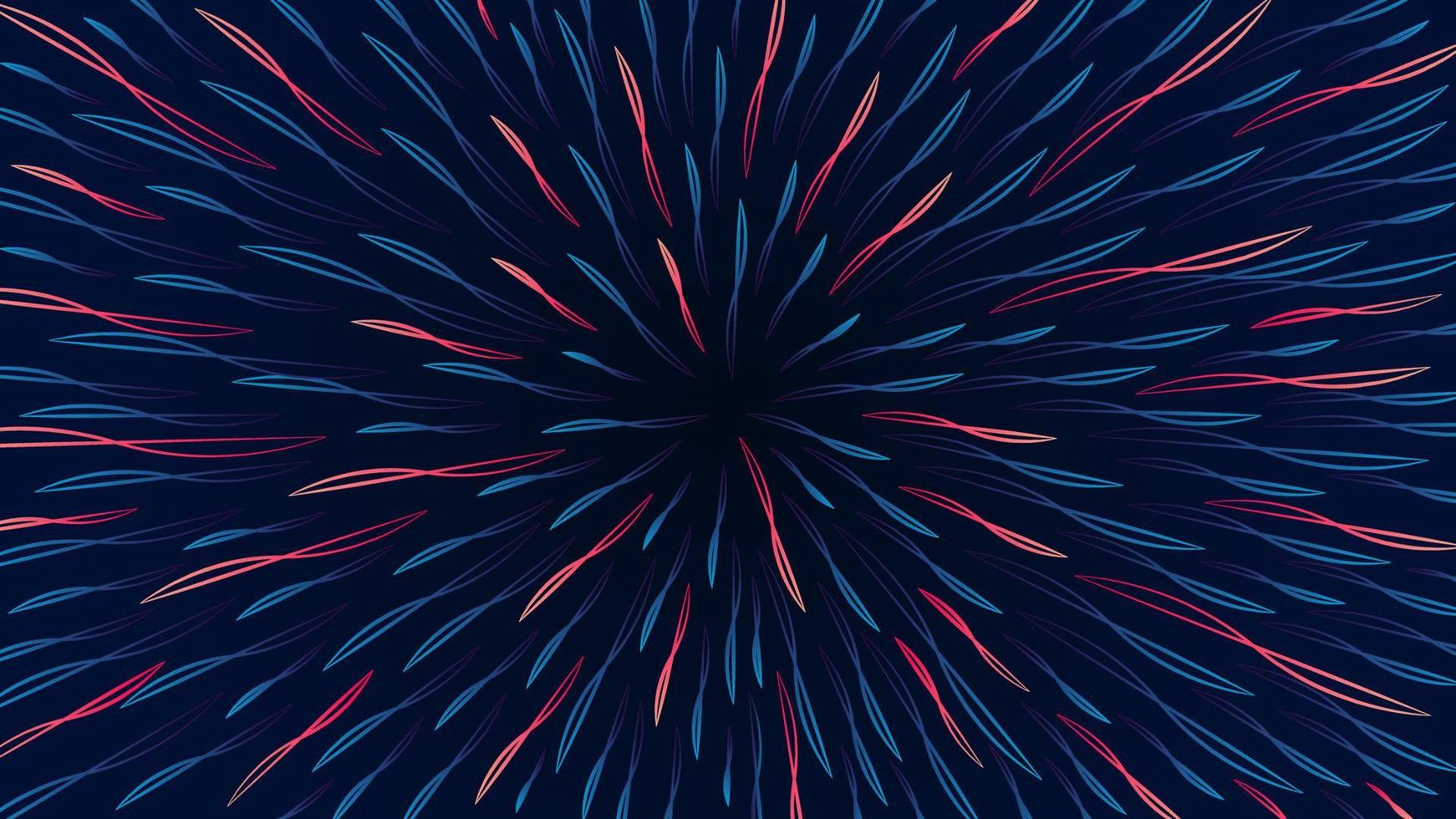 Fondo de salpicaduras de colores abstracto festivo en colores degradados azul y rosa. explosión de onda de flujo colorido moderno. fondo geométrico abstracto de velocidad circular con fuegos artificiales coloridos o confeti vector